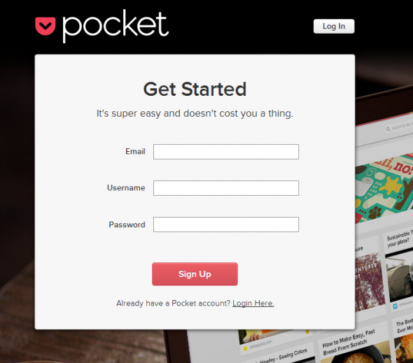 Pocket  Sign Up